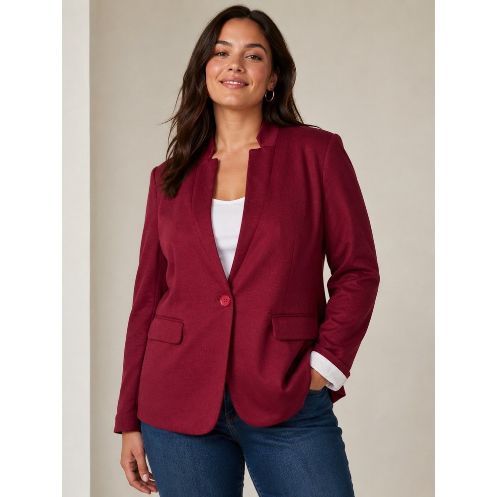 Gibsonlook Burgundy One Button Lined Blazer Large Career Office Business Jacket